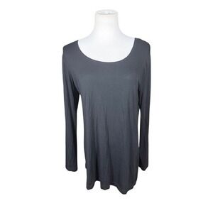 Bryn Walker Black Micro Modal Long Sleeve Scoop Neck Tunic Top Made in USA